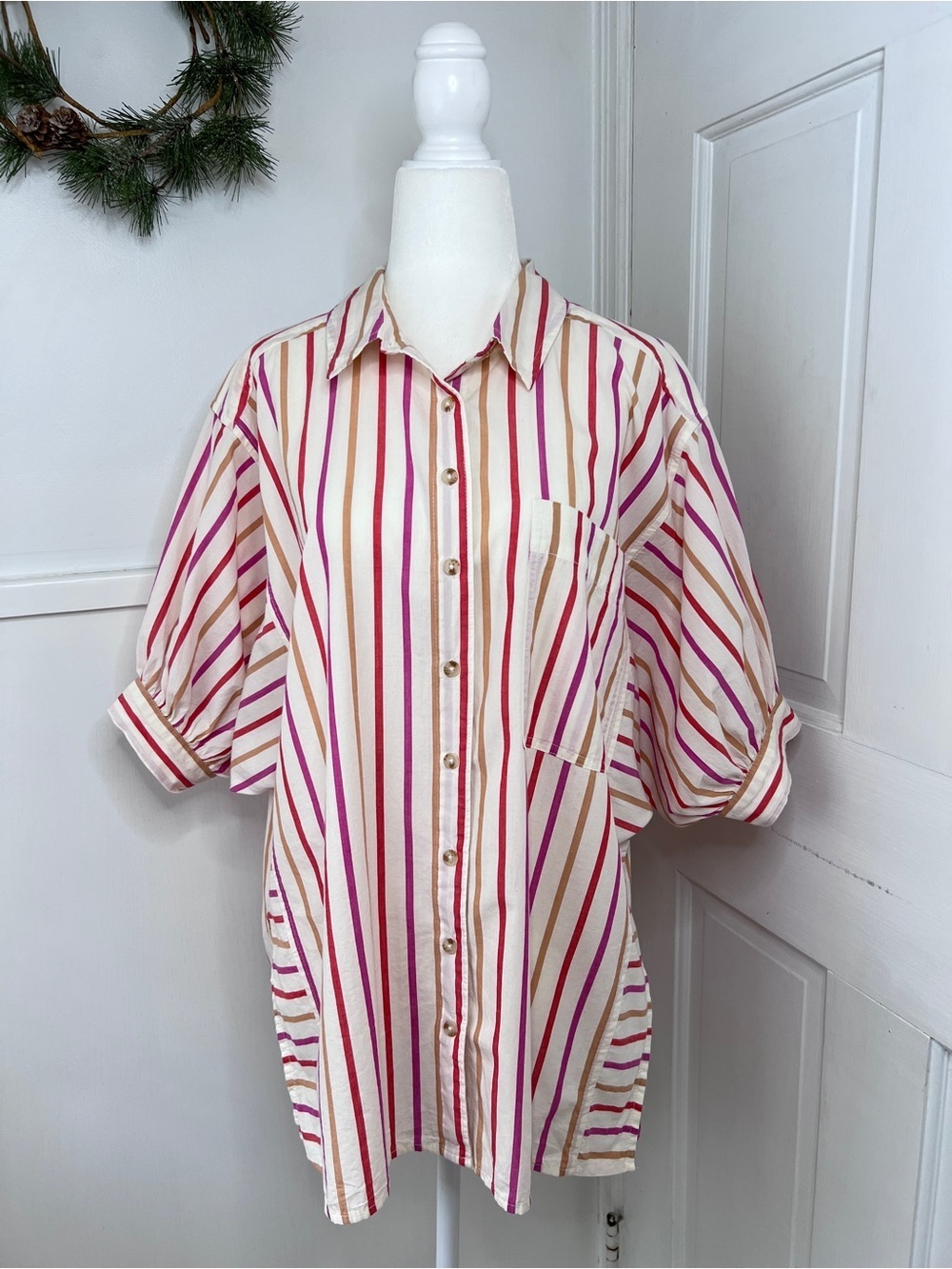 Anthropologie Pilcro Painter Buttondown Pink & White Striped Shirt